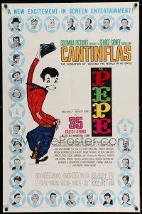 7t648 PEPE 1sh '61 cool art of Cantinflas, plus photos of 35 all-star cast members!