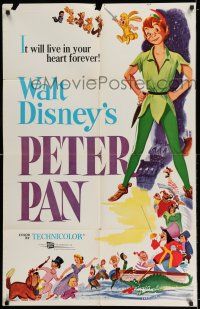 7t654 PETER PAN 1sh R58 Walt Disney animated cartoon fantasy classic, great full-length art!
