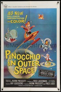 7t668 PINOCCHIO IN OUTER SPACE 1sh '65 great sci-fi cartoon artwork, explore new worlds of wonder!