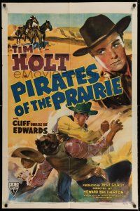 7t671 PIRATES OF THE PRAIRIE style A 1sh '42 cool artwork of fighting cowboy Tim Holt!
