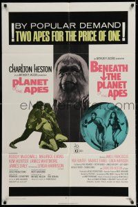 7t674 PLANET OF THE APES/BENEATH THE PLANET OF THE APES 1sh '71 2 apes for the price of 1!