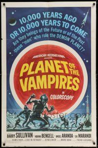 7t675 PLANET OF THE VAMPIRES 1sh '65 Mario Bava, beings of the future, great Reynold Brown art!