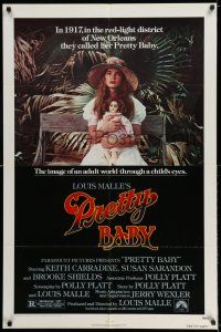 7t697 PRETTY BABY 1sh '78 directed by Louis Malle, young Brooke Shields sitting with doll!