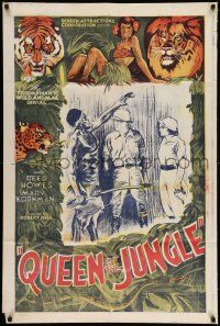 7t711 QUEEN OF THE JUNGLE 1sh R40s the triumphant animal wild serial, cool artwork!