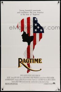7t719 RAGTIME 1sh '81 James Cagney, cool patriotic American flag art, directed by Milos Forman!