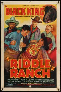 7t755 RIDDLE RANCH 1sh '35 starring Black King, the horse with the human brain, great art!