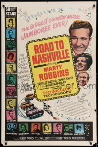7t778 ROAD TO NASHVILLE 1sh '67 country music w/ Marty Robbins, Johnny Cash!