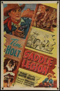 7t818 SADDLE LEGION style A 1sh '51 cool artwork of cowboy Tim Holt, sexy dancer Dorothy Malone!