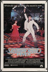 7t823 SATURDAY NIGHT FEVER R-rated 1sh '77 best image of disco John Travolta & Karen Lynn Gorney!