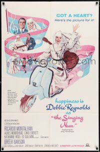 7t851 SINGING NUN 1sh '66 great artwork of Debbie Reynolds with guitar riding Vespa!