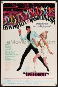 7t865 SPEEDWAY 1sh '68 art of Elvis Presley dancing with sexy Nancy Sinatra in boots!