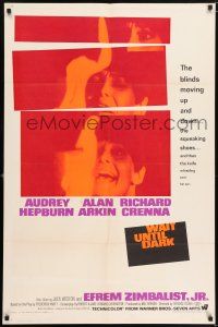 7t942 WAIT UNTIL DARK 1sh '67 close up of blind Audrey Hepburn, who is terrorized by a burglar!