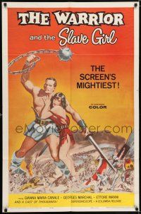 7t944 WARRIOR & THE SLAVE GIRL 1sh '59 awesome artwork of gladiator & girl, mightiest Italian epic!
