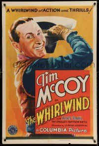 7t952 WHIRLWIND 1sh '33 cowboy Tim McCoy in a whirlwind of action and thrills, great art!