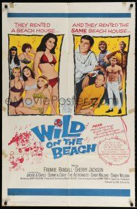 7t966 WILD ON THE BEACH 1sh '65 Frankie Randall, Sherry Jackson, Sonny & Cher, teen rock & roll!