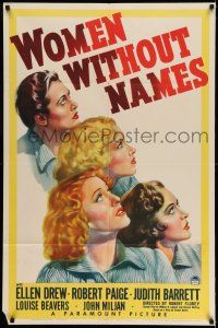 7t979 WOMEN WITHOUT NAMES 1sh '40 great artwork of Ellen Drew & her fellow female convicts!
