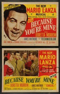 7w075 BECAUSE YOU'RE MINE 8 LCs '52 Mario Lanza, Doretta Morrow, James Whitmore, musical comedy!