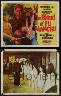 7w092 BLOOD OF FU MANCHU 8 int'l LCs '69 Asian villain Christopher Lee, directed by Jesus Franco!