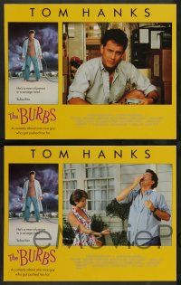 7w111 BURBS 8 LCs '89 images of Tom Hanks, Bruce Dern, Carrie Fisher, in savage land, suburbia!