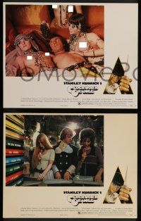 7w930 CLOCKWORK ORANGE 3 LCs '72 Malcolm McDowell w/sexy ladies & Dim smashing glass on guy!