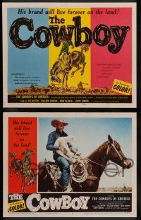 7w158 COWBOY 8 LCs '54 cool image of cowboys on ranch, cool border and tc art!