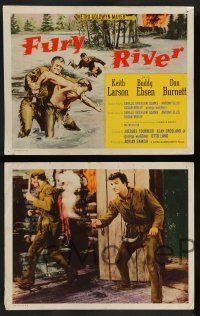 7w259 FURY RIVER 8 int'l LCs '62 images of Buddy Ebsen & Keith Larsen, pioneer adventure!