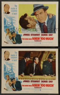 7w982 MAN WHO KNEW TOO MUCH 2 LCs R63 directed by Alfred Hitchcock, James Stewart, Gelin!