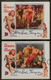 7w438 MISS SADIE THOMPSON 8 3D LCs '53 images of sexy Rita Hayworth w/ Aldo Ray & Charles Bronson!