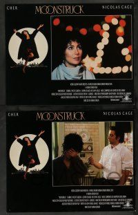 7w451 MOONSTRUCK 8 LCs '87 Nicholas Cage, Olympia Dukakis, Cher, directed by Norman Jewison!
