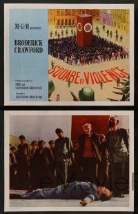 7w639 SQUARE OF VIOLENCE 8 int'l LCs '63 Broderick Crawford in WWII Nazi Germany, wild images!