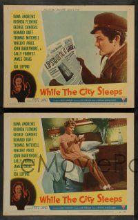 7w758 WHILE THE CITY SLEEPS 8 LCs '56 Fritz Lang, Andrews, Fleming, Duff, John Barrymore Jr.!