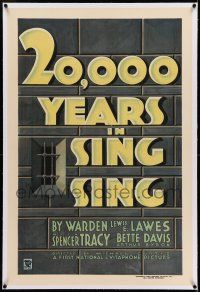 7x001 20,000 YEARS IN SING SING linen 1sh '32 great title treatment against New York prison walls!