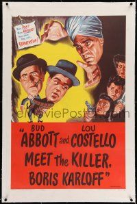 7x004 ABBOTT & COSTELLO MEET THE KILLER BORIS KARLOFF linen 1sh R56 more fun than Frankenstein!
