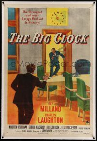 7x038 BIG CLOCK linen 1sh '48 Ray Milland in the strangest and most savage manhunt in history!