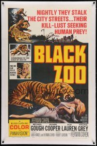 7x043 BLACK ZOO linen 1sh '63 great Reynold Brown art of fang & claw killers stalking human prey!