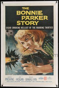 7x050 BONNIE PARKER STORY linen 1sh '58 great art of the cigar-smoking hellcat of the roaring '30s!