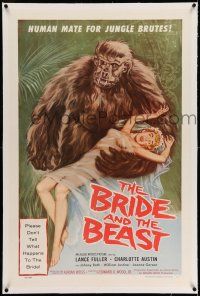 7x052 BRIDE & THE BEAST linen 1sh '58 Ed Wood classic, great wacky art of huge ape with sexy girl!
