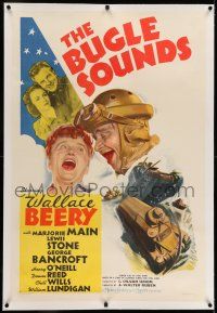 7x057 BUGLE SOUNDS linen style D 1sh '42 great art of soldier Wallace Beery & Marjorie Main!