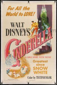7x085 CINDERELLA linen 1sh '50 Walt Disney classic romantic musical fantasy cartoon!