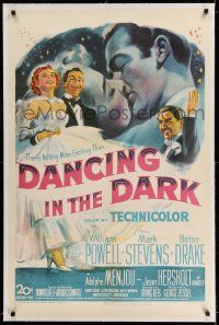 7x099 DANCING IN THE DARK linen 1sh '49 William Powell, Betsy Drake, Mark Stevens, wonderful art!