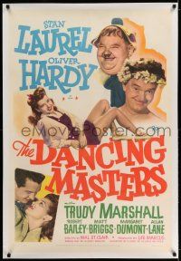 7x100 DANCING MASTERS linen 1sh '43 wacky Stan Laurel & Oliver Hardy + pretty Trudy Marshall!
