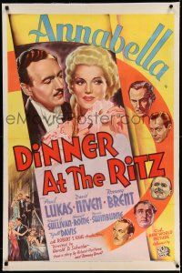 7x110 DINNER AT THE RITZ linen 1sh '37 Annabella & David Niven find who murdered her rich father!