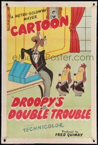 7x116 DROOPY'S DOUBLE TROUBLE linen 1sh '51 Tex Avery cartoon, great art of Droopy & twin Drippy!