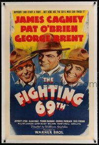 7x131 FIGHTING 69th linen 1sh '40 World War I soldiers James Cagney, Pat O'Brien & George Brent!