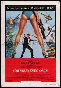 7x133 FOR YOUR EYES ONLY linen int'l 1sh '81 Roger Moore as James Bond 007, cool Brian Bysouth art!