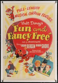 7x137 FUN & FANCY FREE linen 1sh '47 Disney, Mickey, Donald, Goofy, Edgar Bergen & Charlie McCarthy!