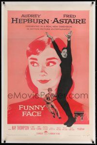 7x138 FUNNY FACE linen 1sh '57 art of Audrey Hepburn close up & full-length + Fred Astaire!