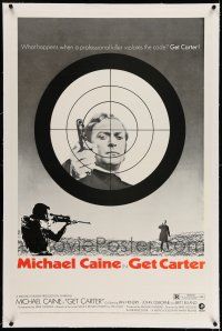 7x143 GET CARTER linen style B 1sh '71 cool different image of Michael Caine in sniper's sights!