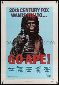 7x147 GO APE linen 1sh '74 5-bill Planet of the Apes, wonderful Uncle Sam parody art!