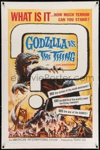 7x148 GODZILLA VS. THE THING linen 1sh '64 Reynold Brown monster art, how much terror can you stand!